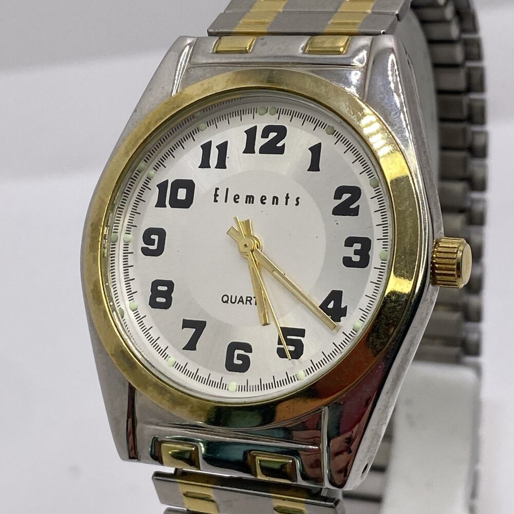 Elements Mens Vintage Silver Gold Watch Works New Battery